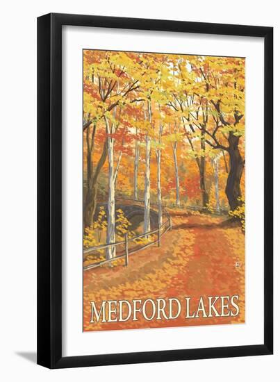 Medford Lake, New Jersey - Fall Colors Scene-Lantern Press-Framed Art Print