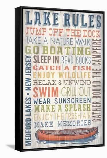 Medford Lakes, New Jersey - Lake Rules - Rustic Typography - Lantern Press Artwork-Lantern Press-Framed Stretched Canvas