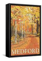 Medford, New Jersey - Fall Colors Scene-Lantern Press-Framed Stretched Canvas