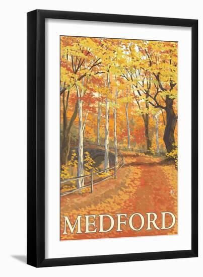 Medford, New Jersey - Fall Colors Scene-Lantern Press-Framed Art Print