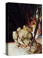 "Medic Treating Injured in Field," March 11, 1944-Mead Schaeffer-Stretched Canvas