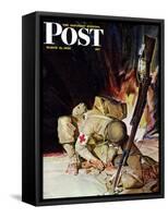 "Medic Treating Injured in Field," Saturday Evening Post Cover, March 11, 1944-Mead Schaeffer-Framed Stretched Canvas