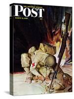 "Medic Treating Injured in Field," Saturday Evening Post Cover, March 11, 1944-Mead Schaeffer-Stretched Canvas