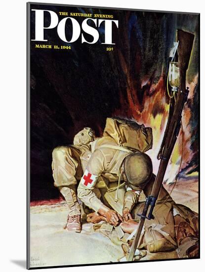 "Medic Treating Injured in Field," Saturday Evening Post Cover, March 11, 1944-Mead Schaeffer-Mounted Giclee Print