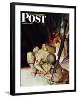 "Medic Treating Injured in Field," Saturday Evening Post Cover, March 11, 1944-Mead Schaeffer-Framed Giclee Print