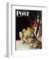 "Medic Treating Injured in Field," Saturday Evening Post Cover, March 11, 1944-Mead Schaeffer-Framed Giclee Print