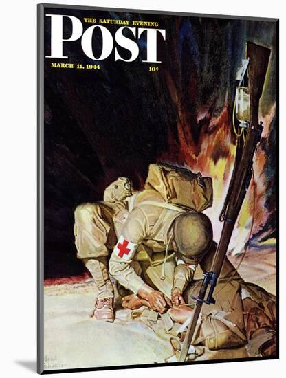 "Medic Treating Injured in Field," Saturday Evening Post Cover, March 11, 1944-Mead Schaeffer-Mounted Giclee Print