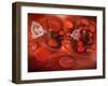 Medical Nanobots in the Bloodstream with Red Blood Cells-null-Framed Art Print