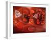 Medical Nanobots in the Bloodstream with Red Blood Cells-null-Framed Art Print