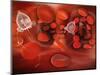 Medical Nanobots in the Bloodstream with Red Blood Cells-null-Mounted Art Print