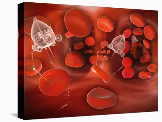 Medical Nanobots in the Bloodstream with Red Blood Cells-null-Stretched Canvas