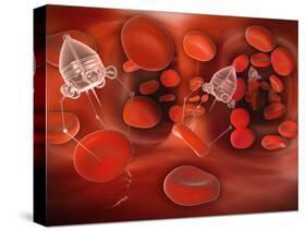 Medical Nanobots in the Bloodstream with Red Blood Cells-null-Stretched Canvas