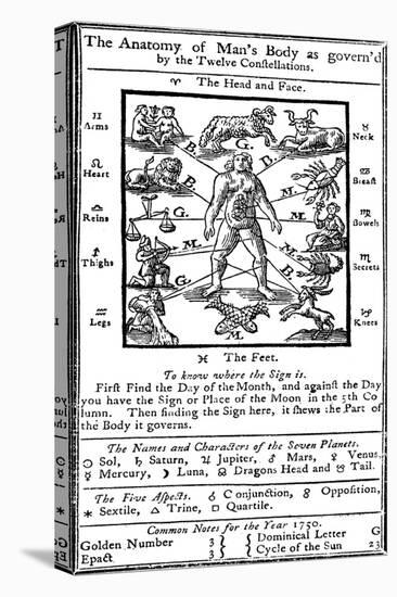 Medical Zodiac Man, 1750-Science Source-Stretched Canvas