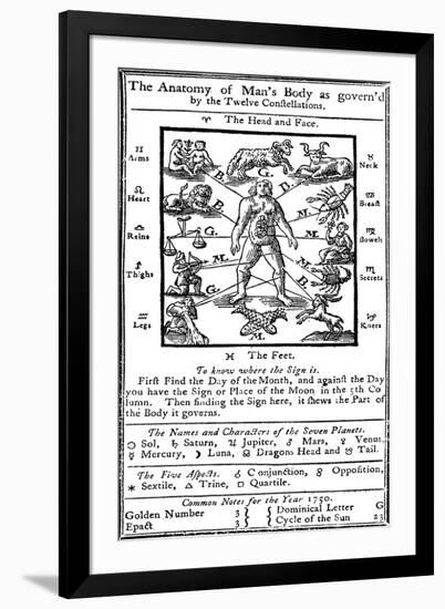 Medical Zodiac Man, 1750-Science Source-Framed Giclee Print