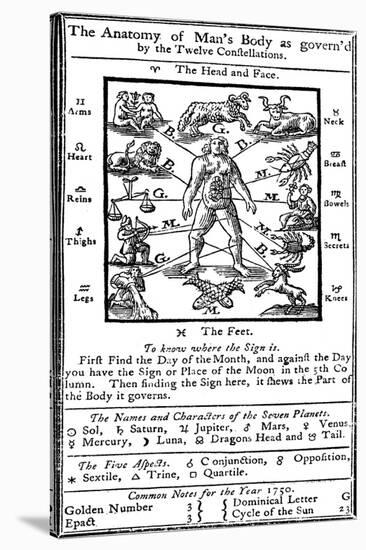 Medical Zodiac Man, 1750-Science Source-Stretched Canvas