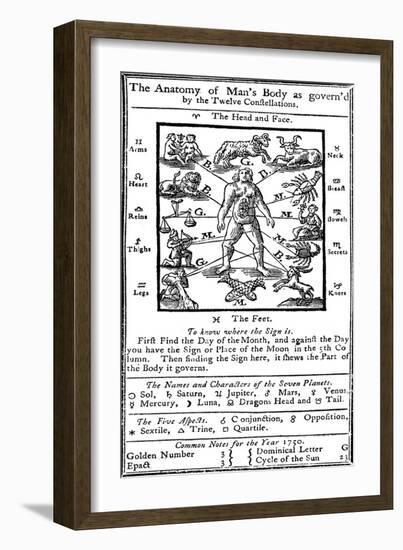 Medical Zodiac Man, 1750-Science Source-Framed Giclee Print