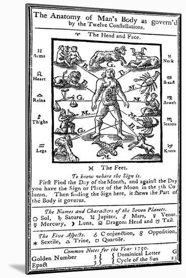 Medical Zodiac Man, 1750-Science Source-Mounted Giclee Print