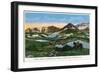 Medicine Bow National Forest, WY, Snowy Range View West of Laramie, Man on Horseback-Lantern Press-Framed Art Print