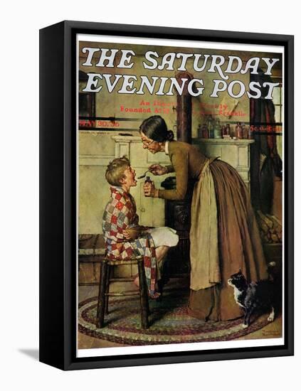 "Medicine Giver" "Take Your Medicine" Saturday Evening Post Cover, May 30,1936-Norman Rockwell-Framed Stretched Canvas