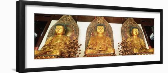 Medicine, Sakyamuni and Amithaba Gold Buddha Statues, Heavenly King Hall, Shanghai, China-Gavin Hellier-Framed Photographic Print