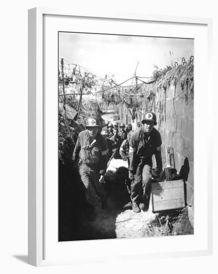 Medics Remove a Casualty from the Battle Field To An Aid Station-Stocktrek Images-Framed Photographic Print