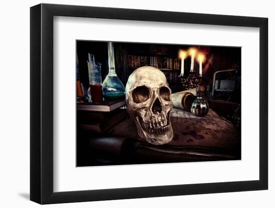 Medieval Alchemist Laboratory. Halloween. Fairy-Tale Interior.-prometeus-Framed Photographic Print