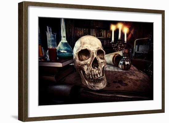 Medieval Alchemist Laboratory. Halloween. Fairy-Tale Interior.-prometeus-Framed Photographic Print