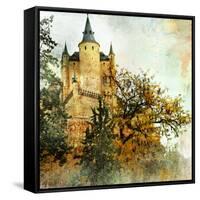 Medieval Castle Alcazar, Segovia,Spain- Picture In Painting Style-Maugli-l-Framed Stretched Canvas