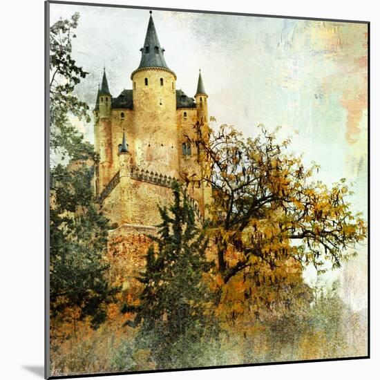 Medieval Castle Alcazar, Segovia,Spain- Picture In Painting Style-Maugli-l-Mounted Art Print