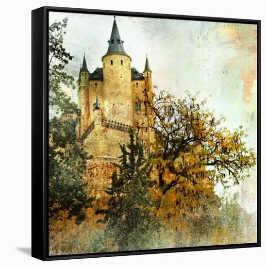 Medieval Castle Alcazar, Segovia,Spain- Picture In Painting Style-Maugli-l-Framed Stretched Canvas