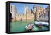 Medieval Castle on Lake Garda in Sirmione, Northern Italy.-rglinsky-Framed Stretched Canvas