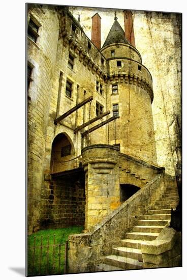 Medieval Castle- Picture In Retro Style-Maugli-l-Mounted Art Print