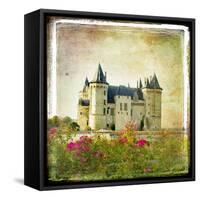 Medieval Castle - Retro Style Picture With Artistic Border-Maugli-l-Framed Stretched Canvas