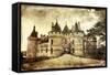 Medieval Chaumont Castle -  Picture in Retro Style  (More Castles in My Gallery)-Maugli-l-Framed Stretched Canvas