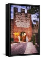 Medieval City Gate At Night, Lazise, Italy-George Oze-Framed Stretched Canvas