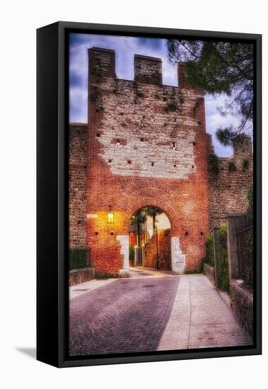 Medieval City Gate At Night, Lazise, Italy-George Oze-Framed Stretched Canvas