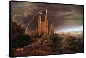 Medieval City on Banks of River-Karl Friedrich Schinkel-Framed Stretched Canvas