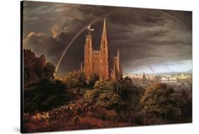 Medieval City on Banks of River-Karl Friedrich Schinkel-Stretched Canvas