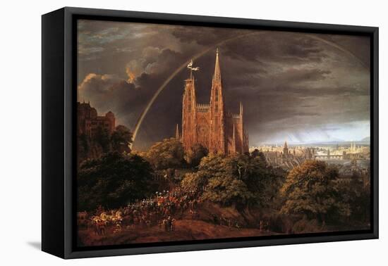 Medieval City on Banks of River-Karl Friedrich Schinkel-Framed Stretched Canvas