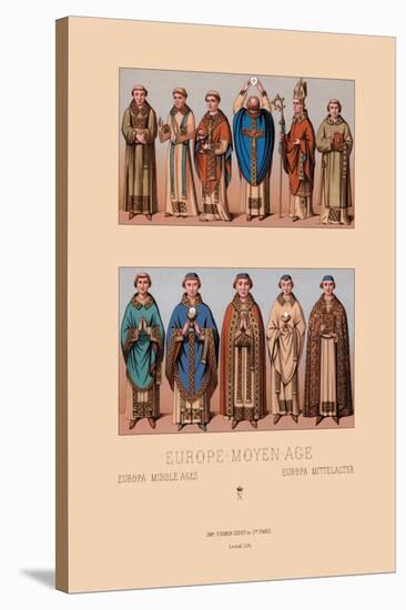 Medieval Clergymen-Racinet-Stretched Canvas