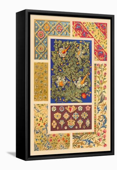 Medieval Design with Flowers-Racinet-Framed Stretched Canvas