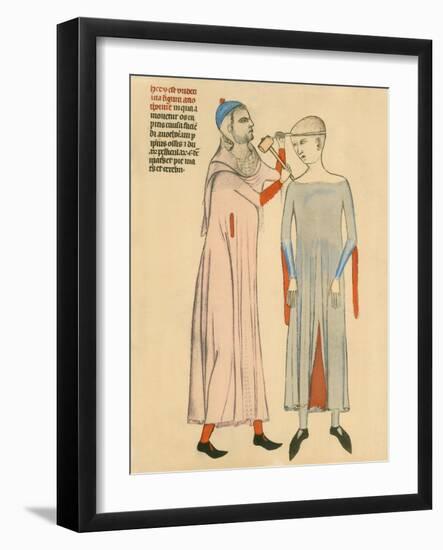 Medieval Doctor Cutting Open a Patient's Skull with a Hammer and Blade, 1300's-null-Framed Art Print