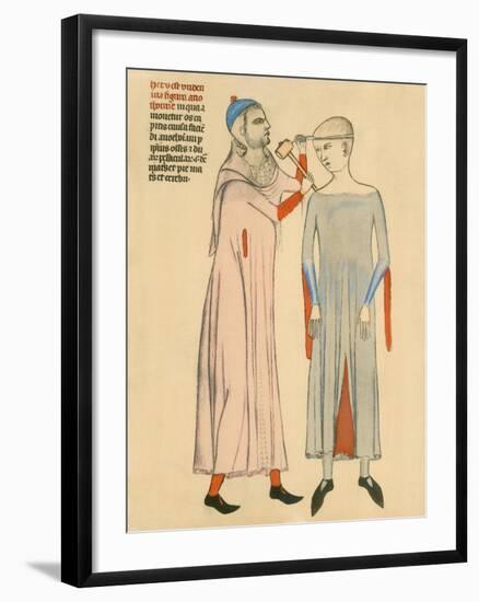 Medieval Doctor Cutting Open a Patient's Skull with a Hammer and Blade, 1300's-null-Framed Art Print