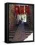 Medieval Flags Above Stone Walkway, Assisi, Umbria, Italy-Marilyn Parver-Framed Stretched Canvas