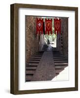 Medieval Flags Above Stone Walkway, Assisi, Umbria, Italy-Marilyn Parver-Framed Photographic Print