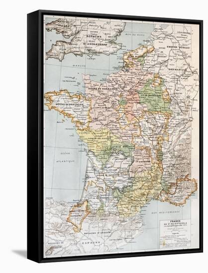 Medieval France Old Map (10th - 14th Century)-marzolino-Framed Stretched Canvas