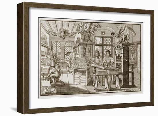 Medieval German Printing Press (Engraving)-Abraham van Werdt-Framed Giclee Print