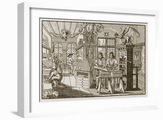 Medieval German Printing Press (Engraving)-Abraham van Werdt-Framed Giclee Print