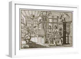 Medieval German Printing Press (Engraving)-Abraham van Werdt-Framed Giclee Print