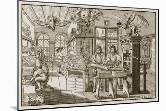 Medieval German Printing Press (Engraving)-Abraham van Werdt-Mounted Giclee Print